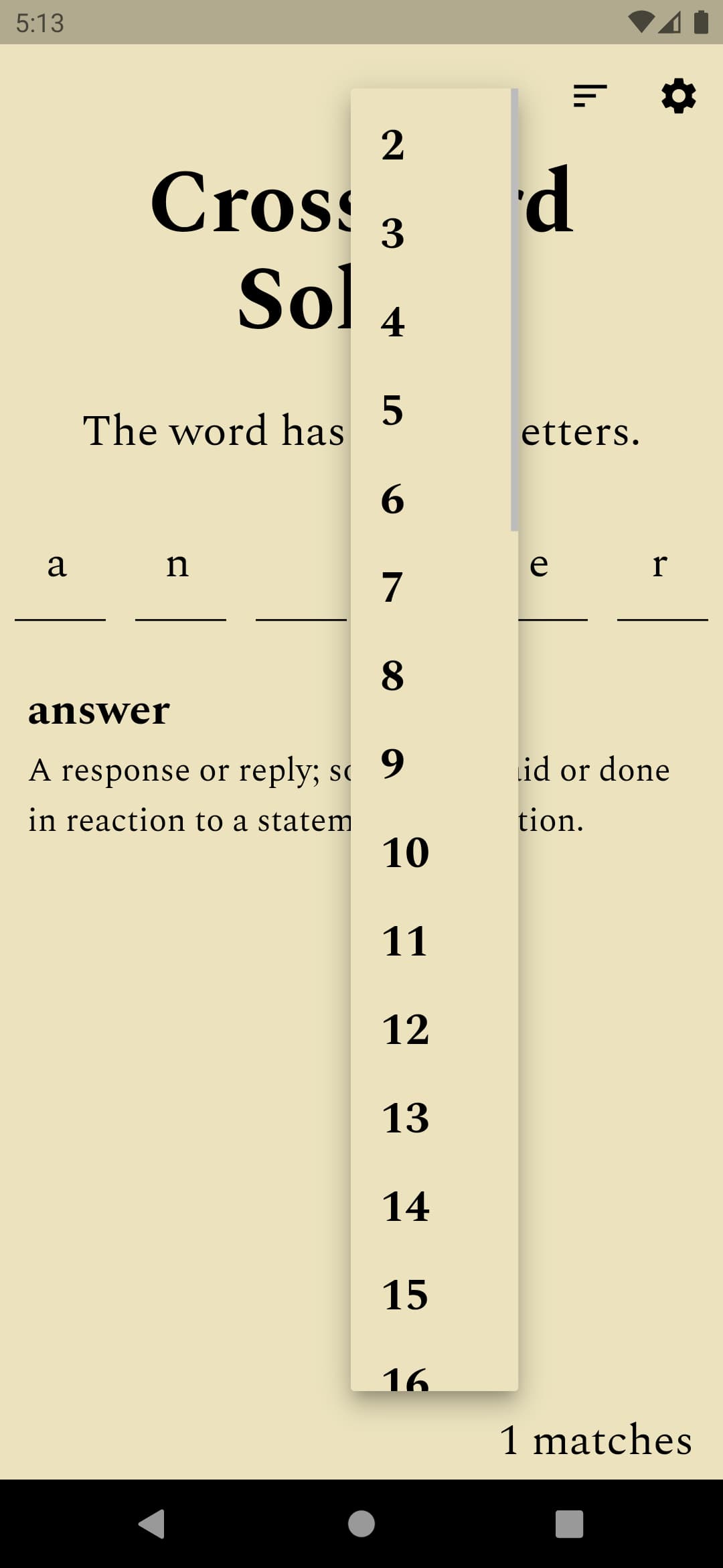 a screenshot of the app interface with the word length selector open