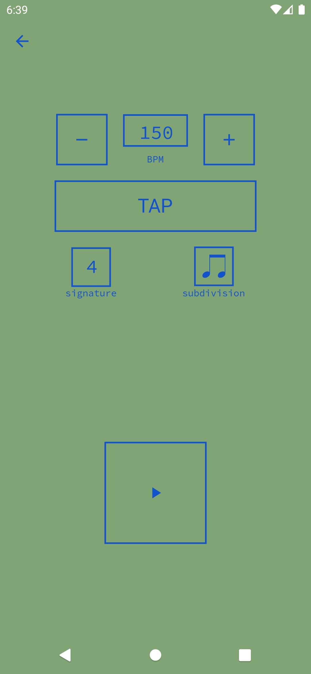 a screenshot of the metronome interface in sage green and dark blue