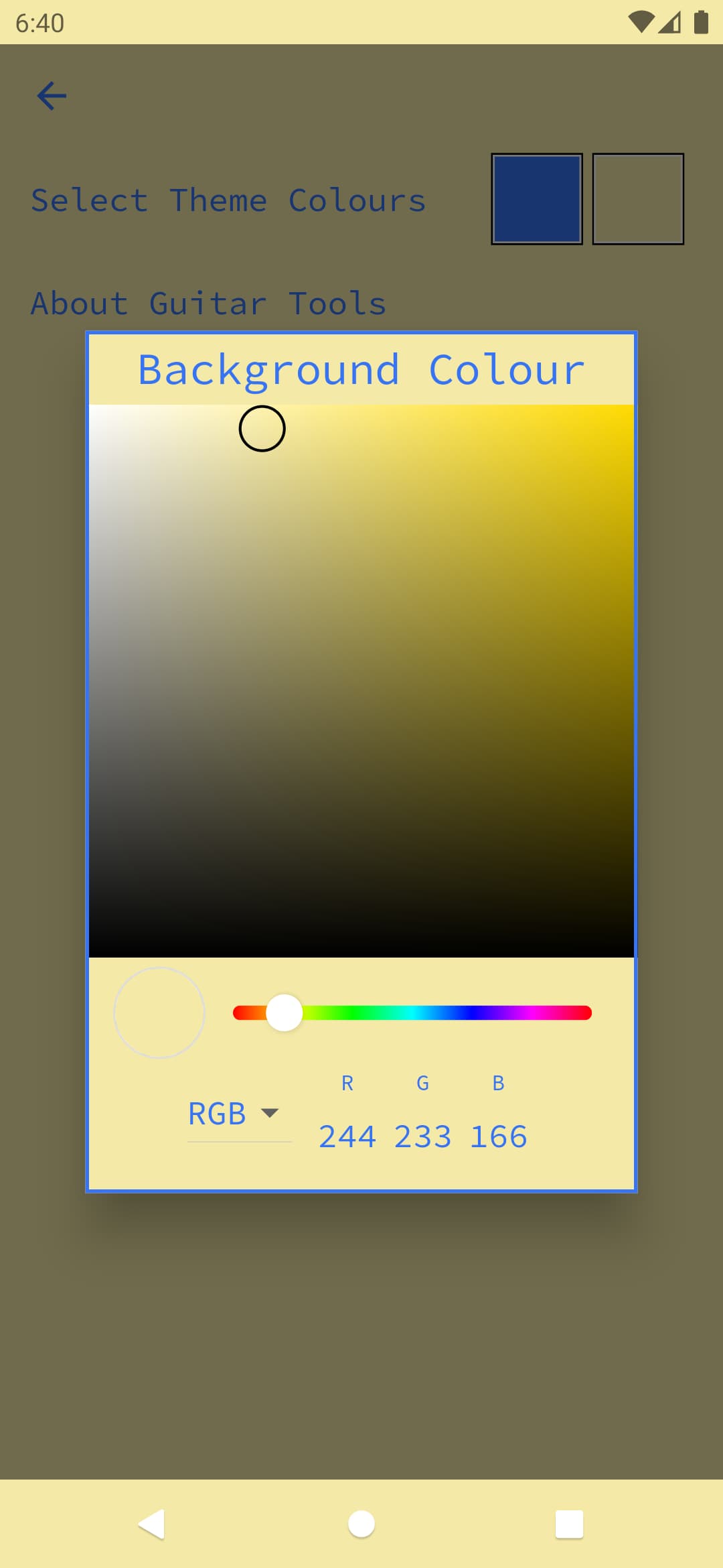 a screenshot of the colour picker interface